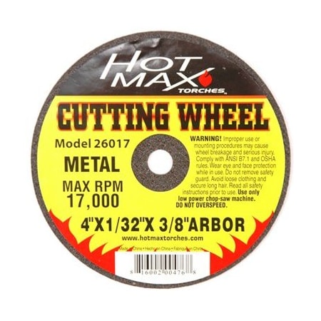 Type 1 Cut-Off Wheel, 4 In Dia, 1/32 In Thick, 3/8 In Arbor